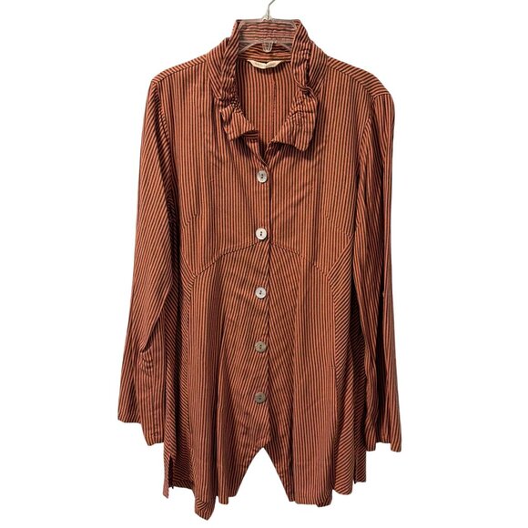 Soft Surroundings Orange & Black Striped Button-Front Tunic Top Sz L Tunic - Picture 7 of 12